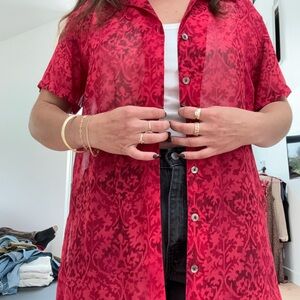 Red Patterned Silk Shirt